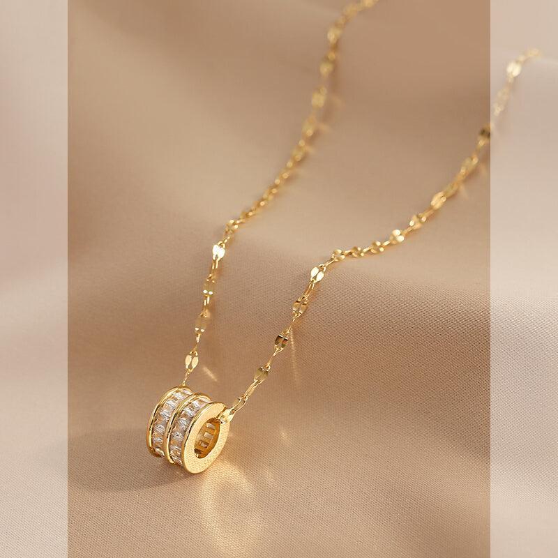 Ladies Golden Disc Necklace SKAJ038
