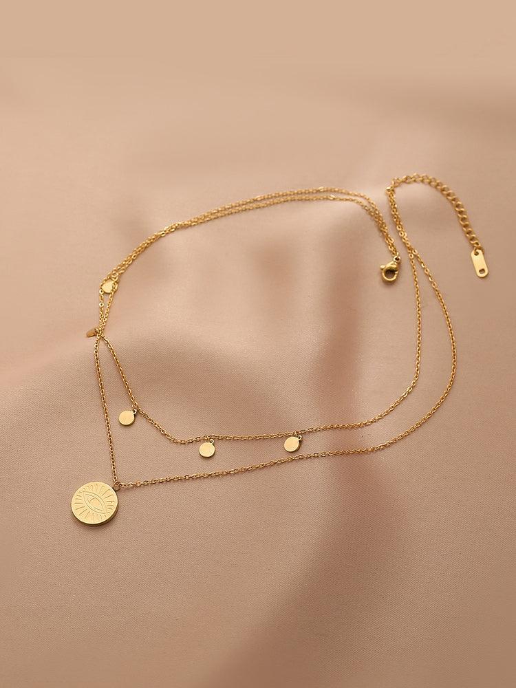 Ladies Multi Layer Coin and Eyes Pendant NecklaceSKAJ032