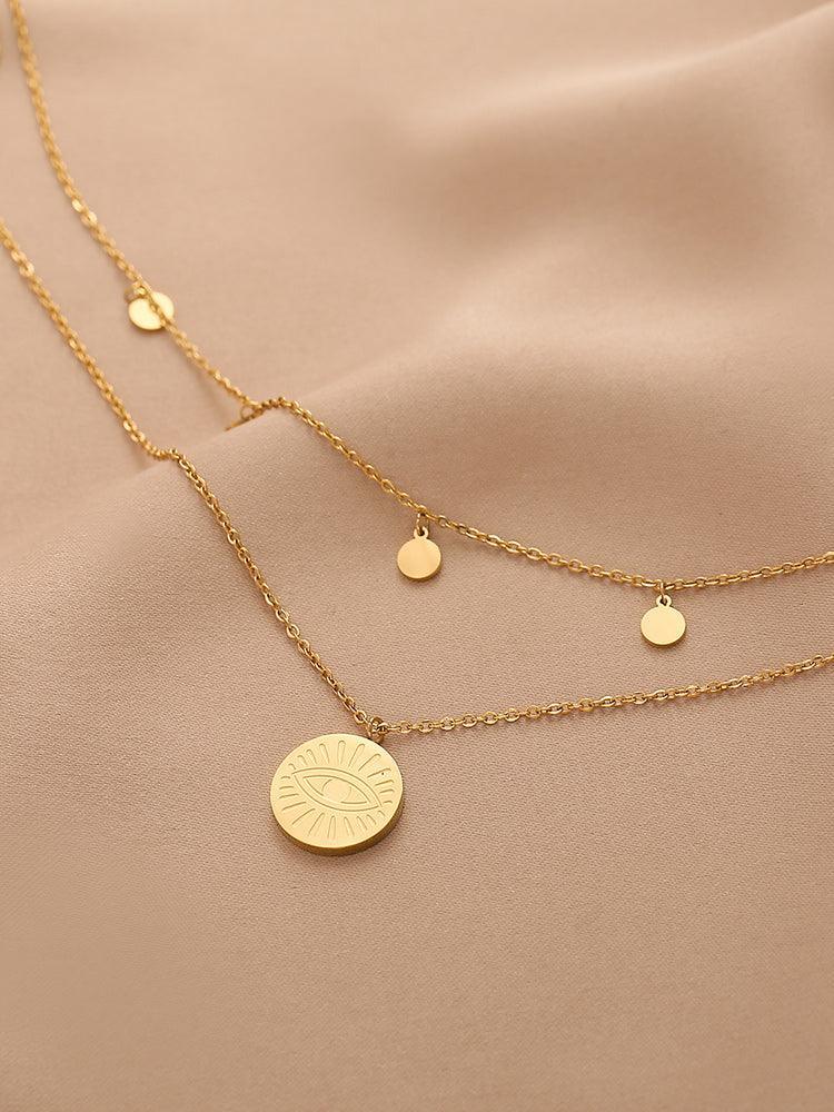 Ladies Multi Layer Coin and Eyes Pendant NecklaceSKAJ032
