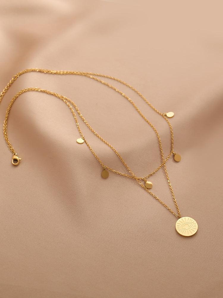 Ladies Multi Layer Coin and Eyes Pendant NecklaceSKAJ032
