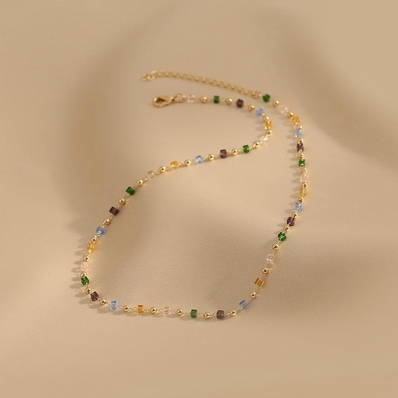 Ladies Multicolor Square & Gold Beads Necklace SKAJ006