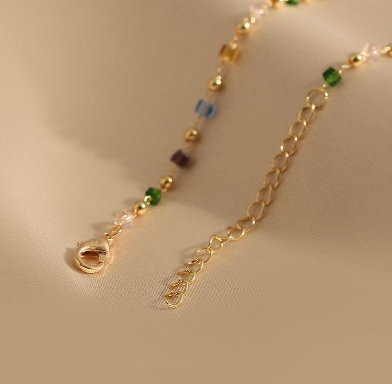 Ladies Multicolor Square & Gold Beads Necklace SKAJ006