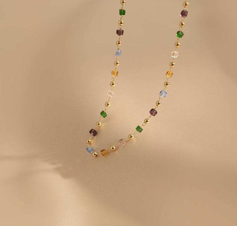 Ladies Multicolor Square & Gold Beads Necklace SKAJ006