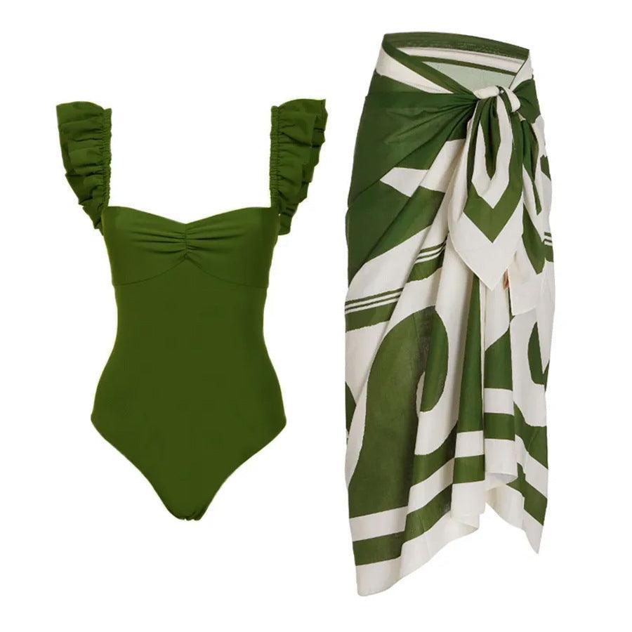 Ladies Ruffle One Piece Swimwear with Skirt Cover Y327