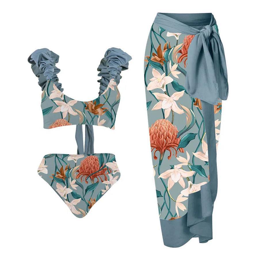 Ladies Ruffle Shoulder One Piece Swimsuit with Cover Y380