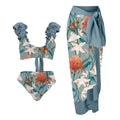 Ladies Ruffle Shoulder One Piece Swimsuit with Cover Y380