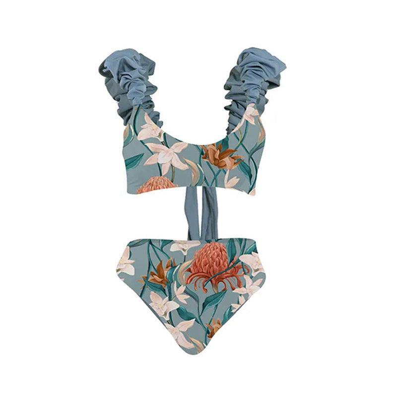 Ladies Ruffle Shoulder One Piece Swimsuit with Cover Y380