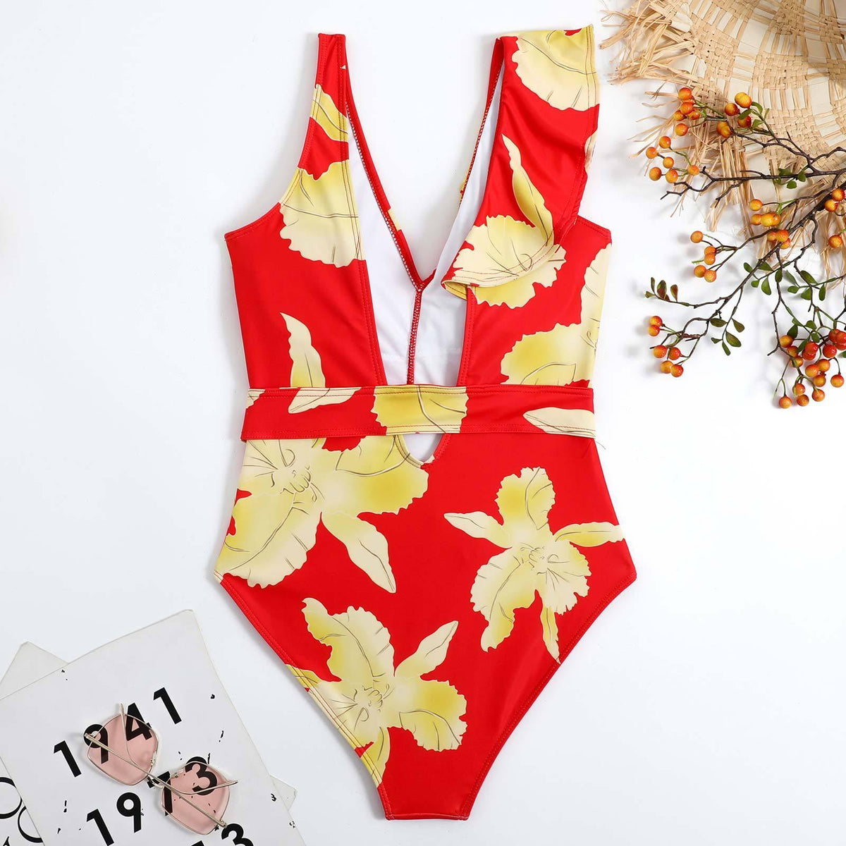 Ladies Ruffles One Piece Swimwear with Skirt Cover Y100