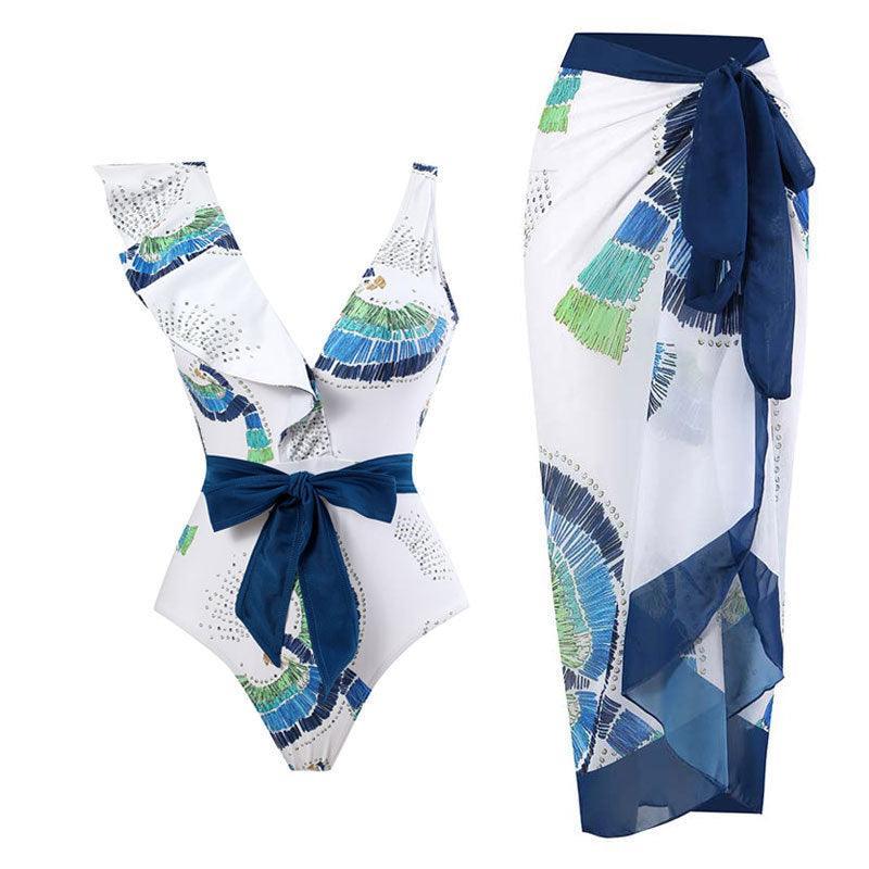 Ladies Ruffles One Piece Swimwear with Skirt Cover Y100