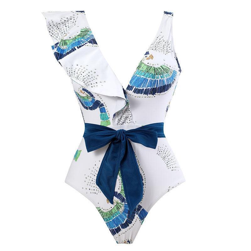 Ladies Ruffles One Piece Swimwear with Skirt Cover Y100