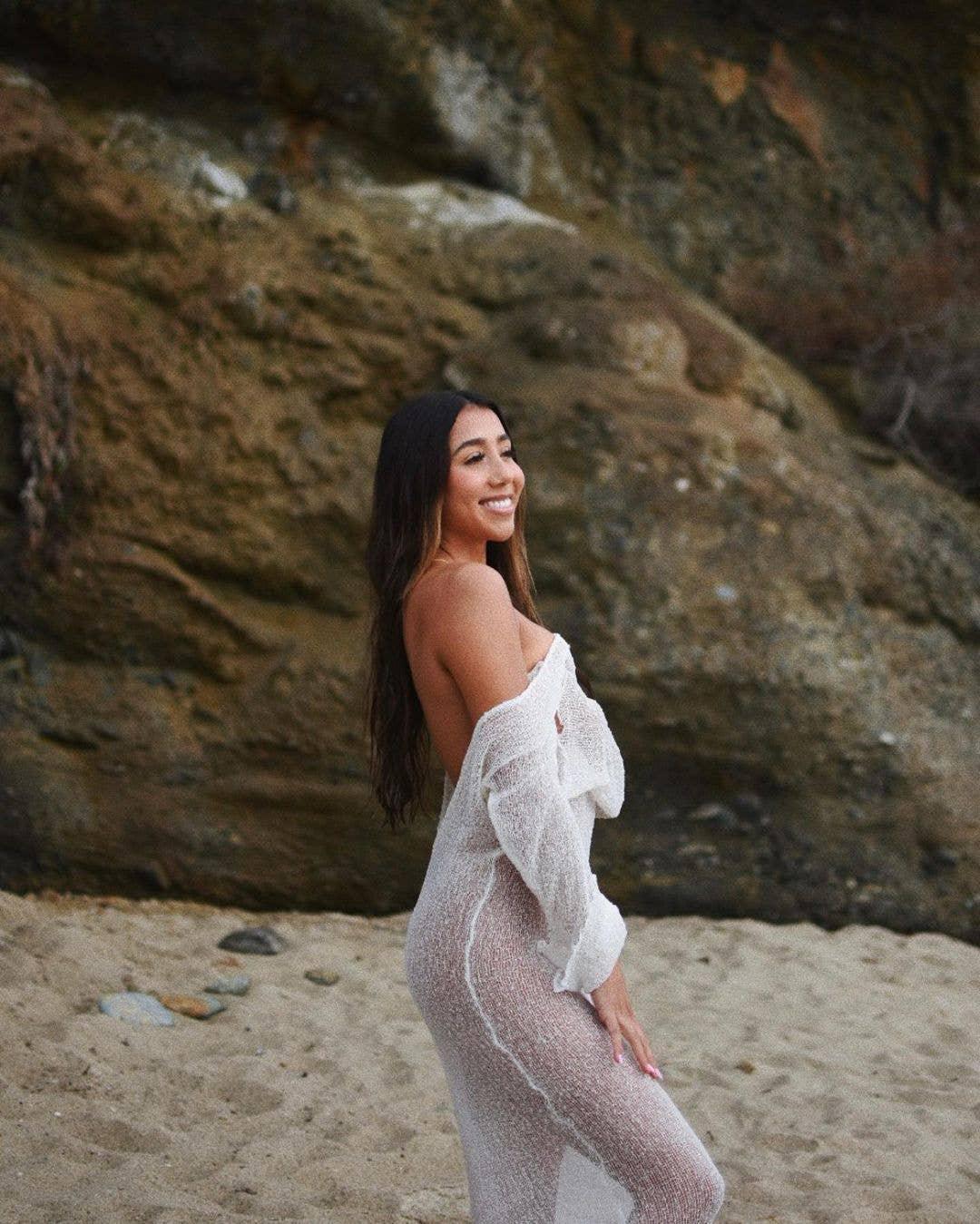 Ladies See Sheer Backless Knit Maxi Dress Beach Cover