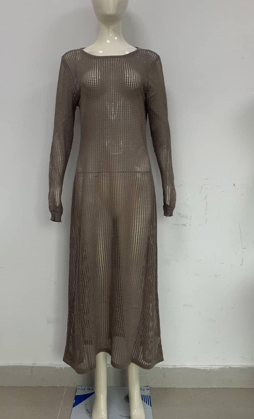 Ladies See Through Hollow Out Midi Dress Bikini Cover