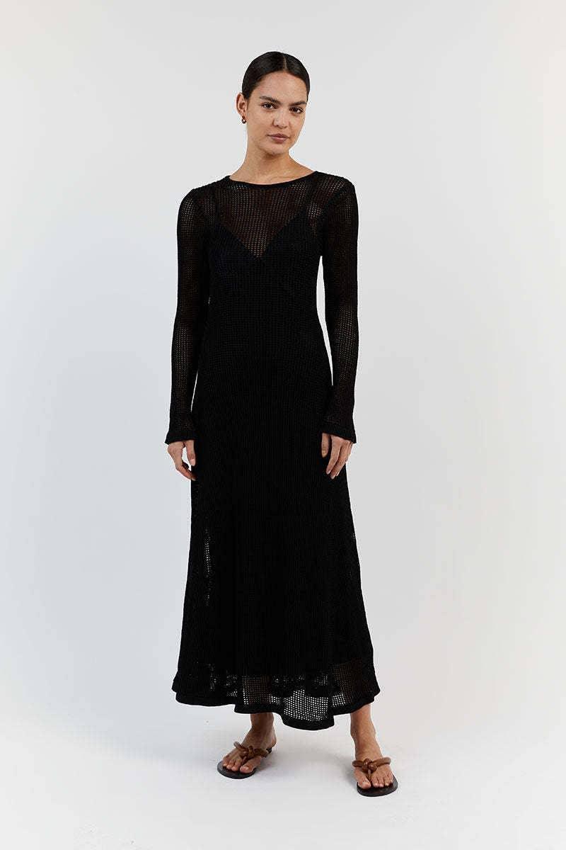 Ladies See Through Hollow Out Midi Dress Bikini Cover