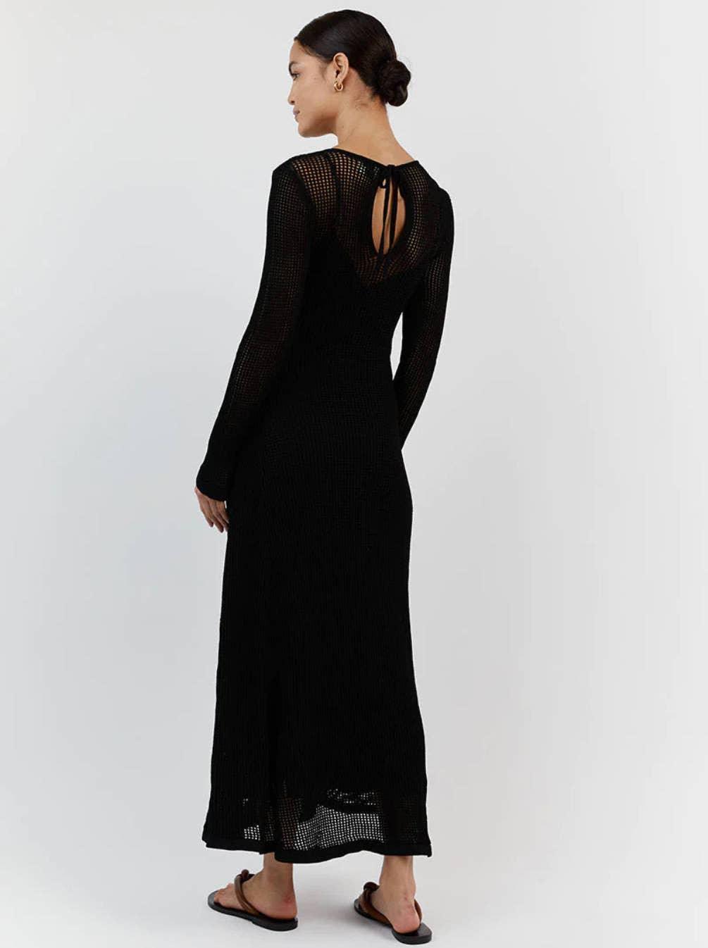 Ladies See Through Hollow Out Midi Dress Bikini Cover