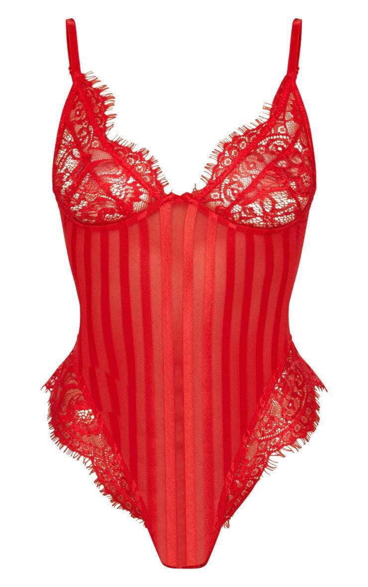 Ladies Sexy Lace Striped Teddy