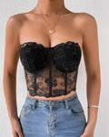 Ladies Sexy Rose Lace Strapless Corset