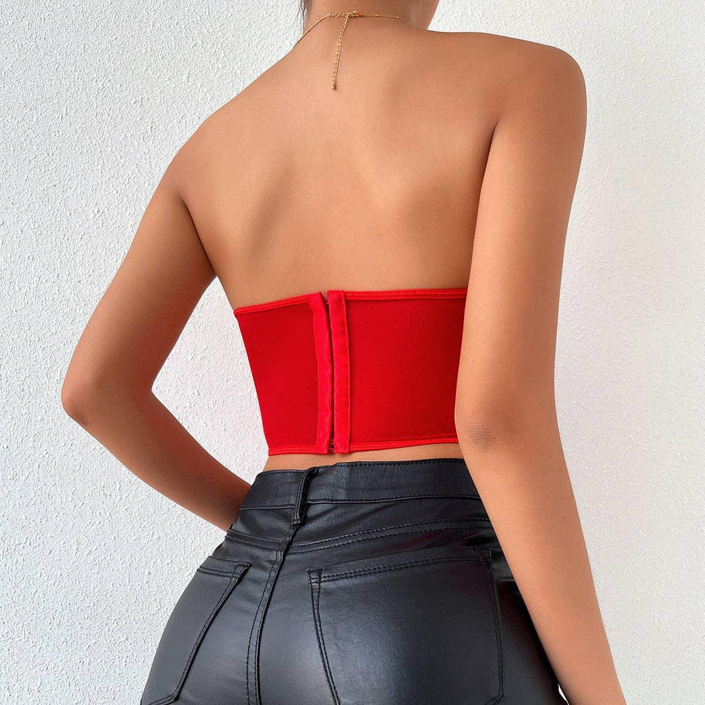 Ladies Sexy Rose Lace Strapless Corset