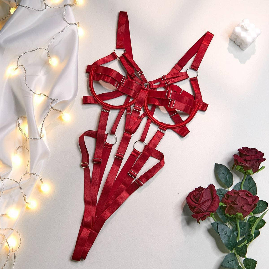 Ladies Sexy Strap Metal Silver Lingerie Teddy