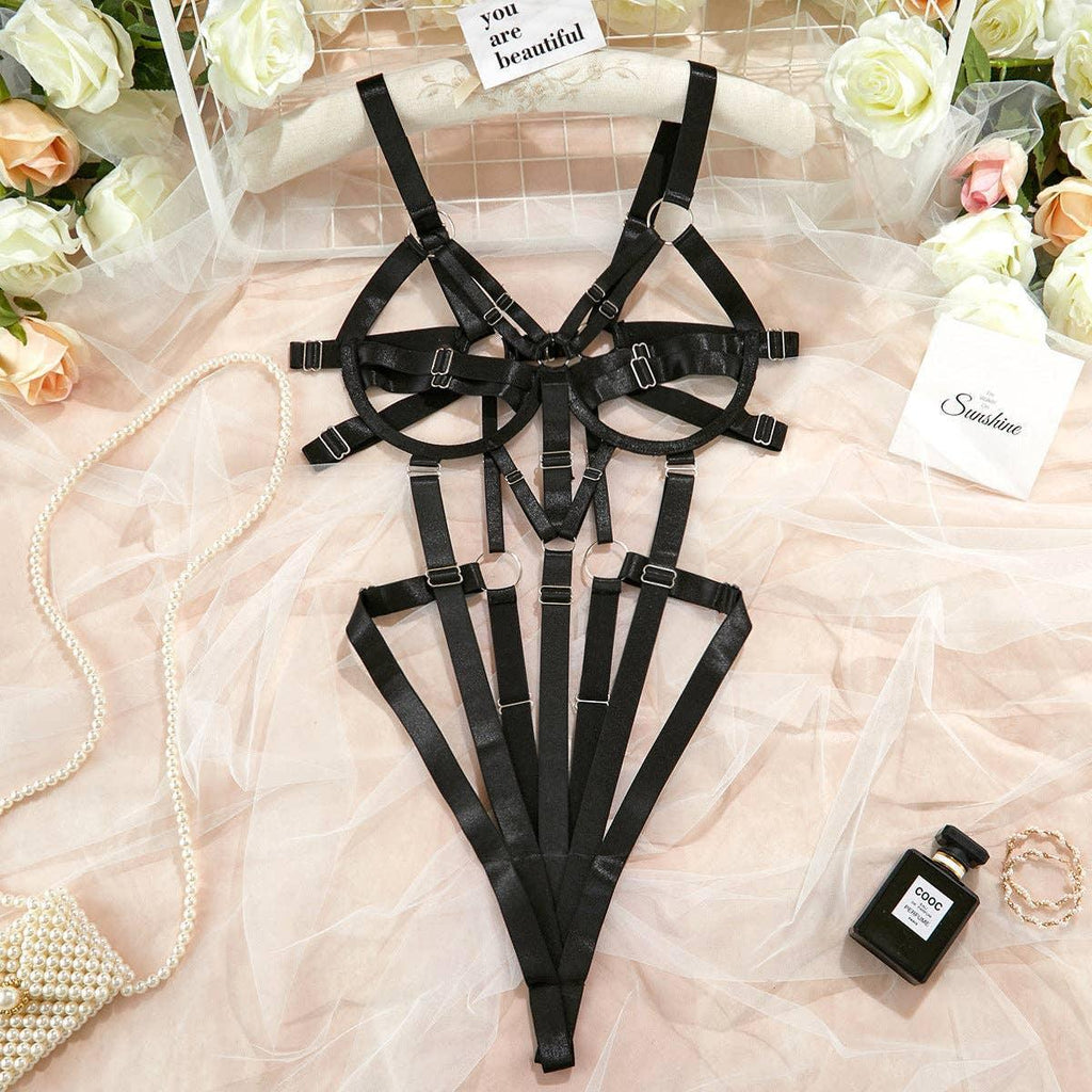 Ladies Sexy Strap Metal Silver Lingerie Teddy
