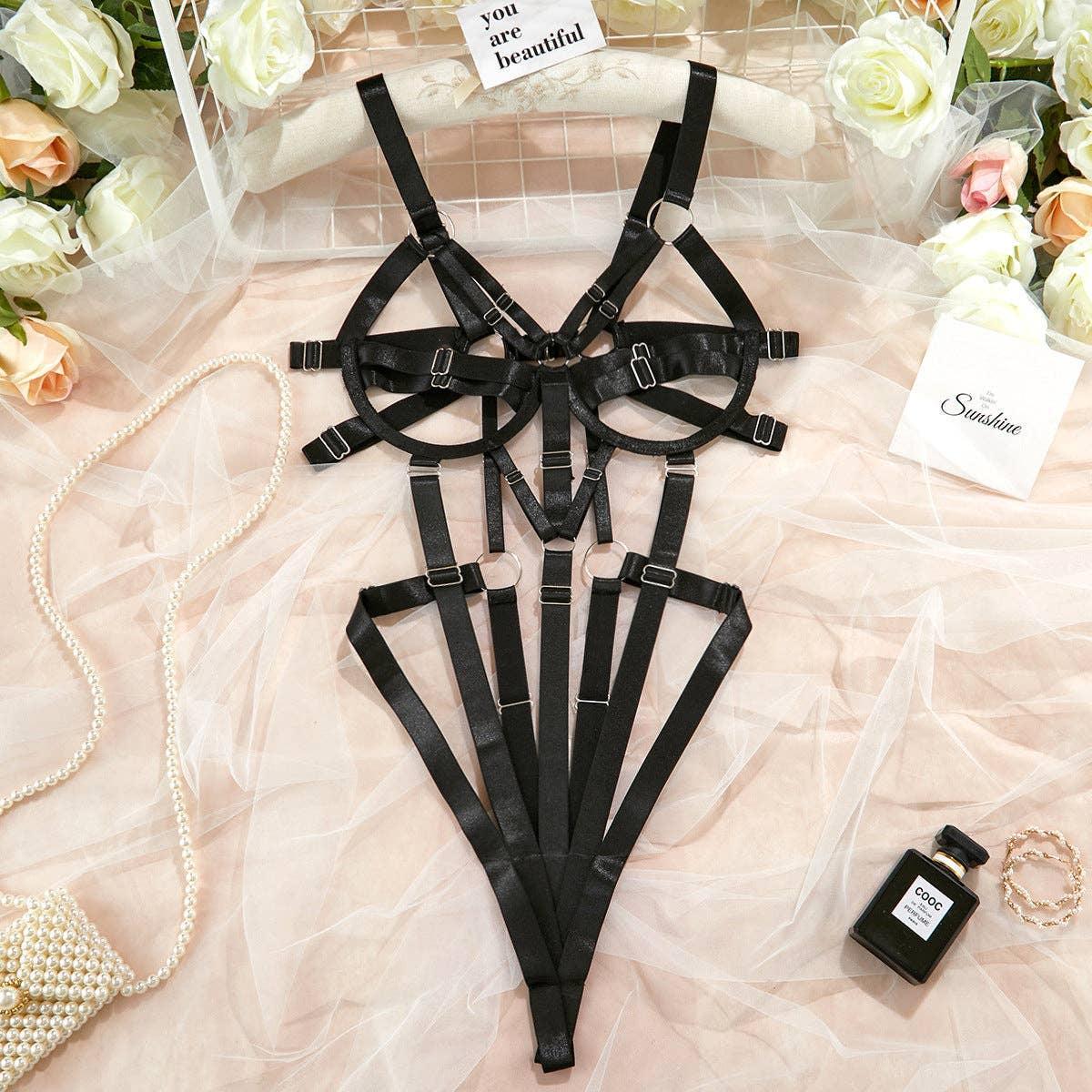 Ladies Sexy Strap Metal Silver Lingerie Teddy