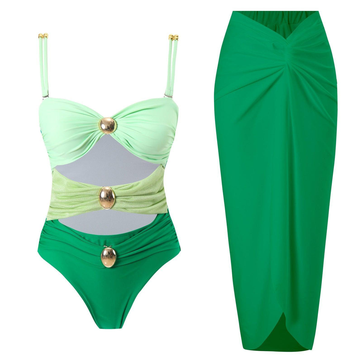 Ladies Shoulder Straps Backless One Piece Swimwear with Skirt Y332-1