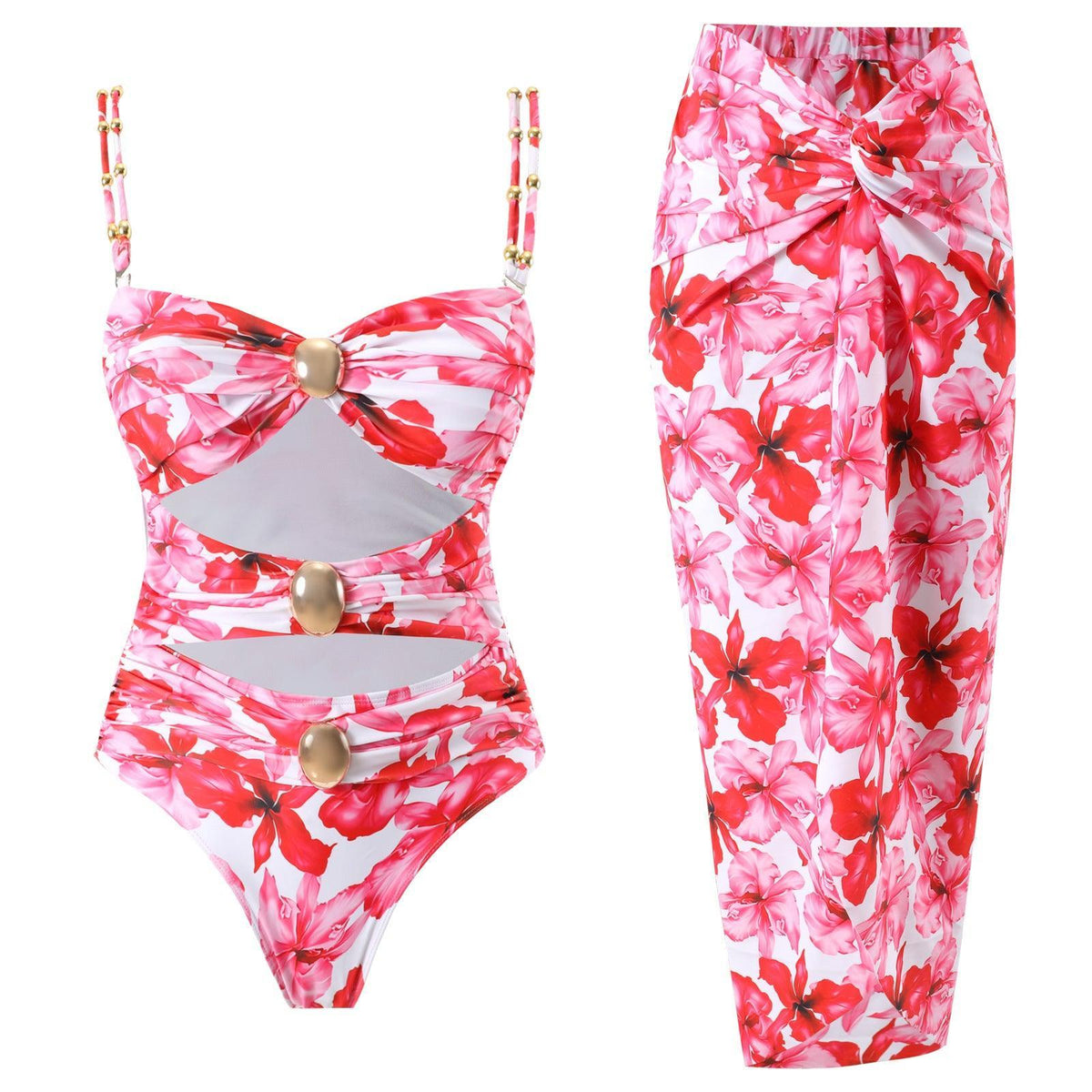 Ladies Shoulder Straps Backless One Piece Swimwear with Skirt Y332-1
