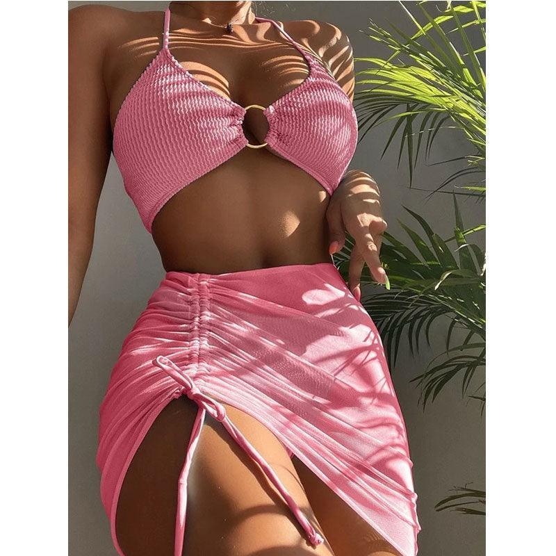 Ladies Solid Color Golden Circel 2PCS Bikini Set 2631
