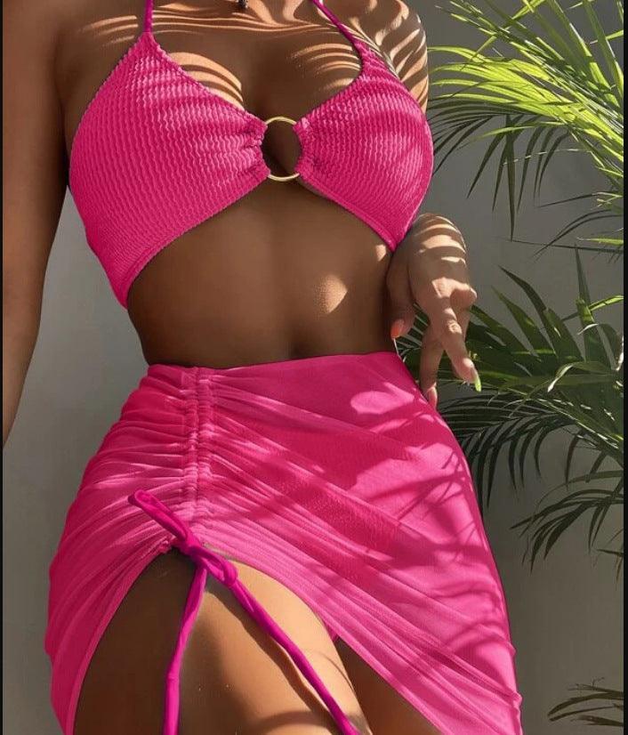 Ladies Solid Color Golden Circel 2PCS Bikini Set 2631