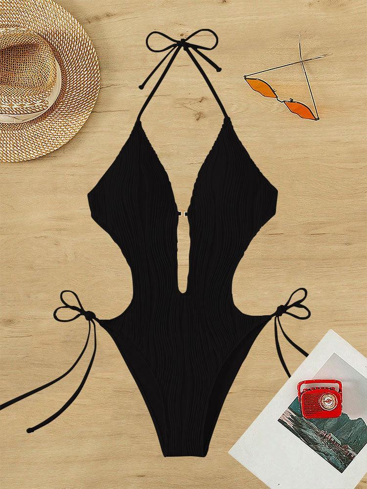 Ladies Solid Color Halter Neck Bikini Set RFD8298