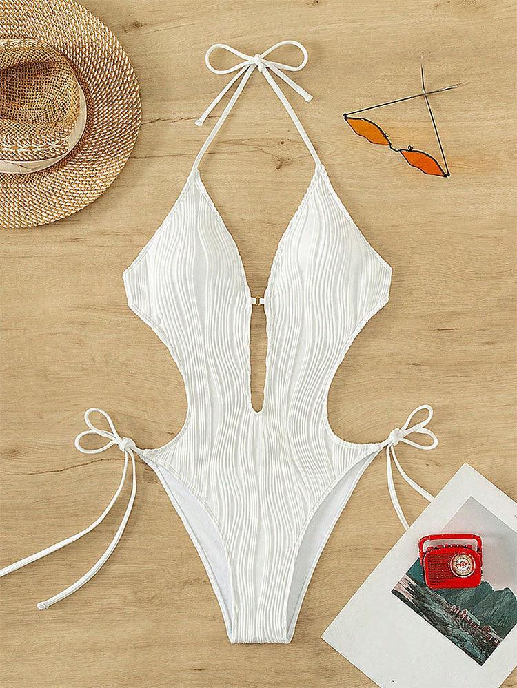 Ladies Solid Color Halter Neck Bikini Set RFD8298