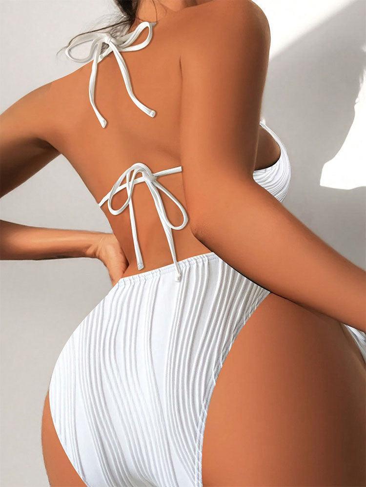 Ladies Solid Color Halter Neck Bikini Set RFD8298