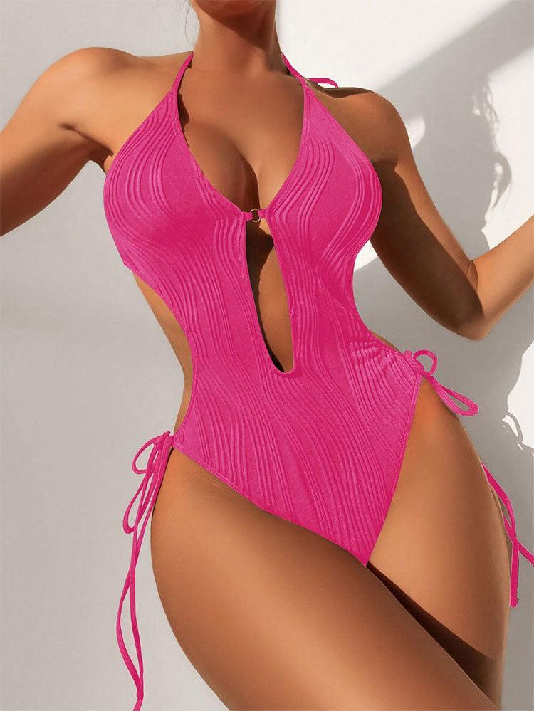 Ladies Solid Color Halter Neck Bikini Set RFD8298