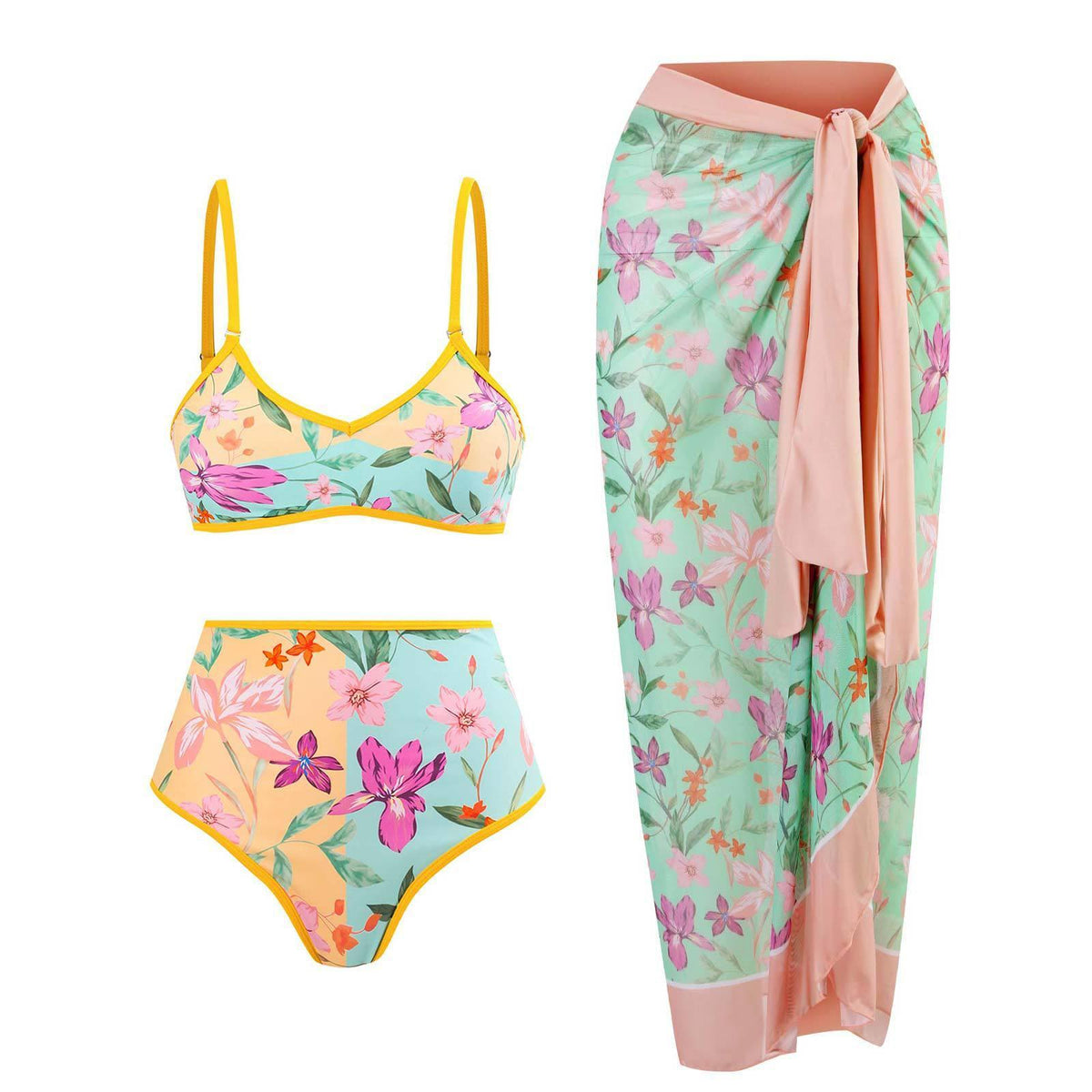 Ladies Spaghetti Strap Bikini Set with Skirt Cover Y106