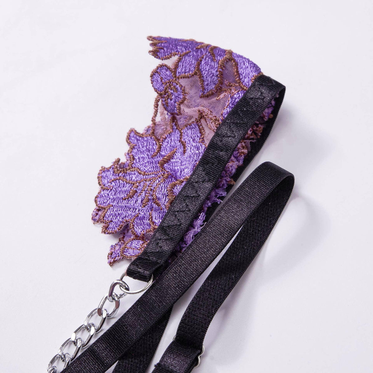 Ladies Violet Embroidery Lingerie Set with Garter Belt 2009