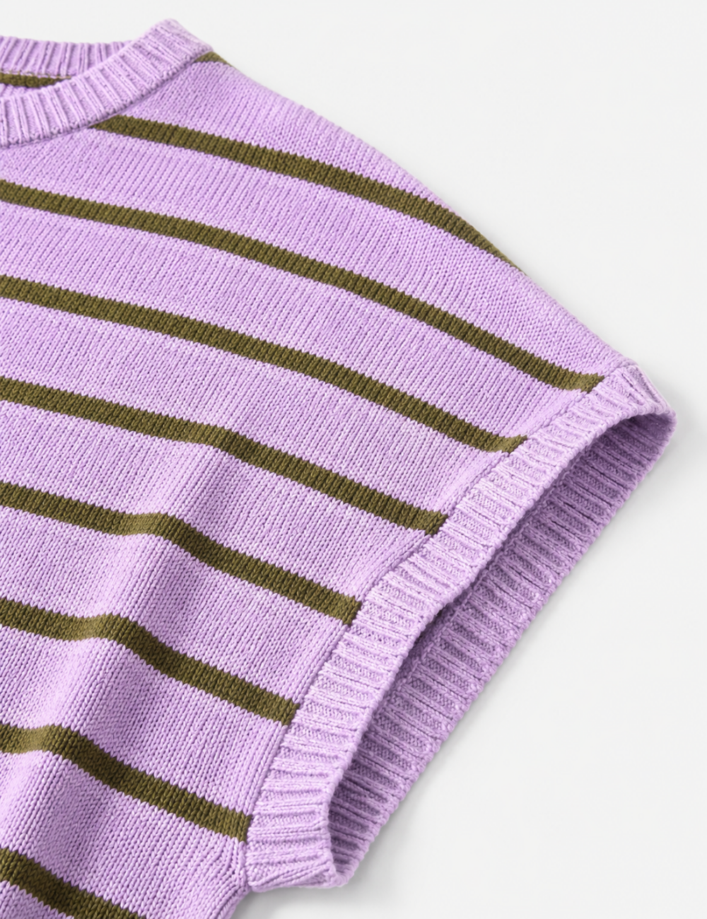 Ladies Horizontal Stripes Crew Neck Short Sleeve Knit Top