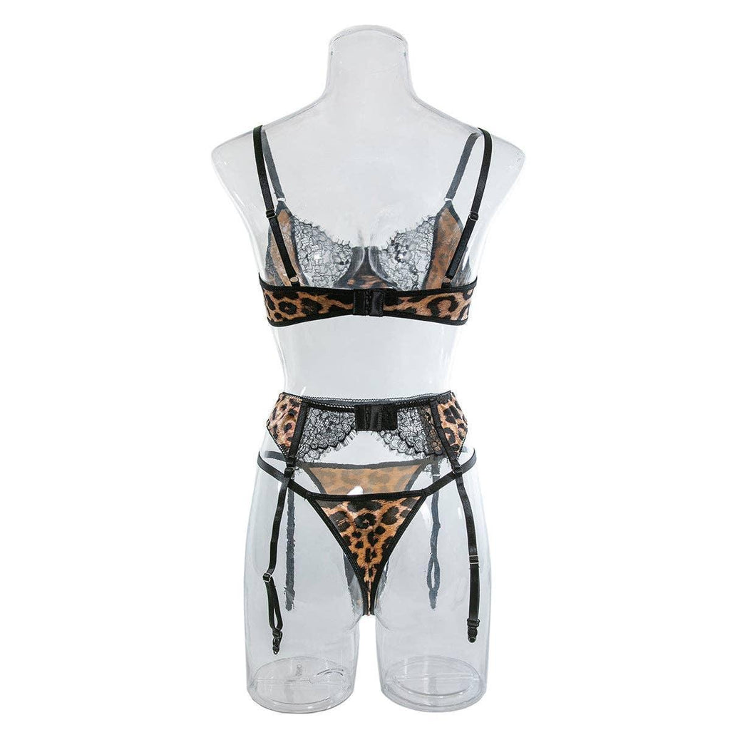 Leopard Print Sexy Lingerie Set with Garter Belt