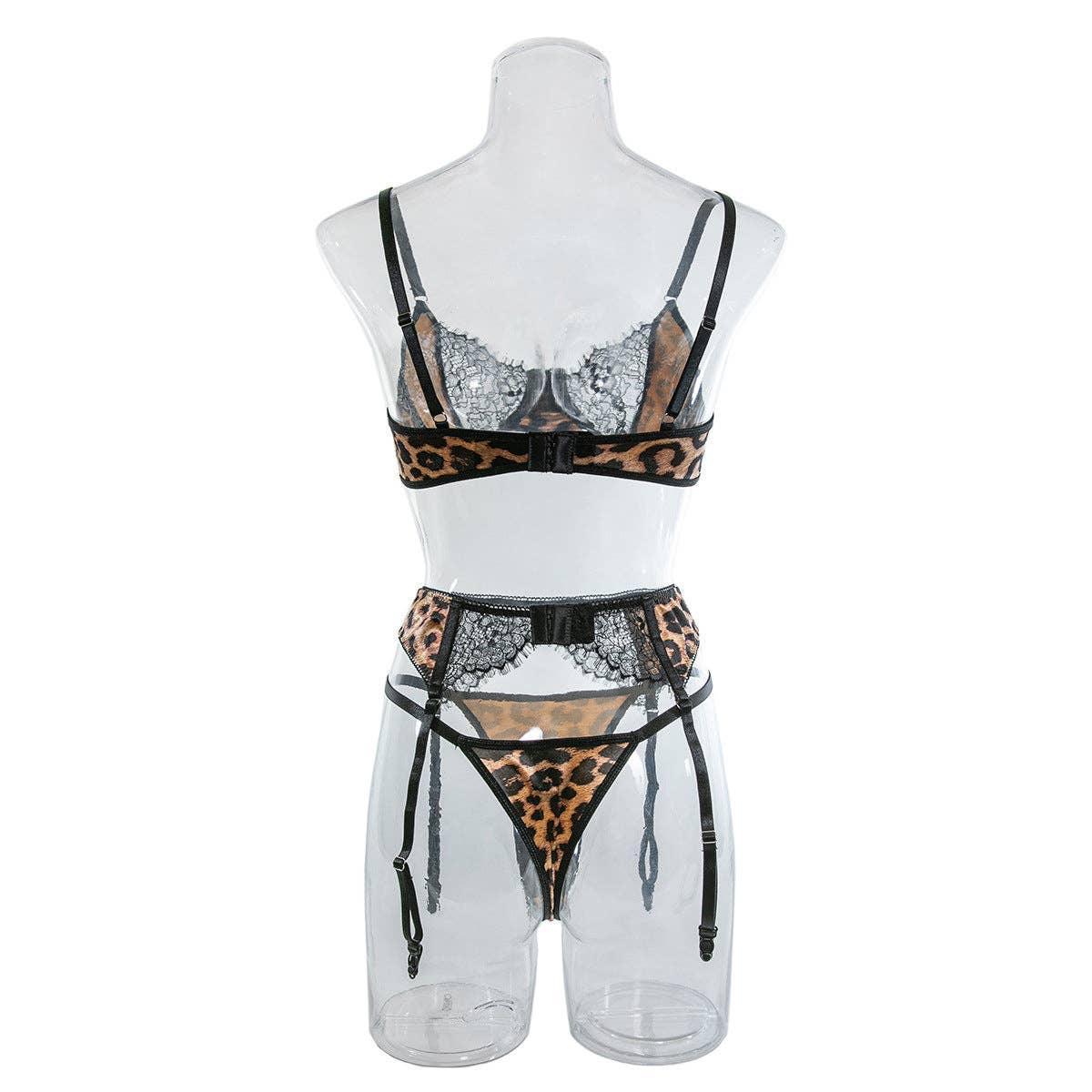 Leopard Print Sexy Lingerie Set with Garter Belt
