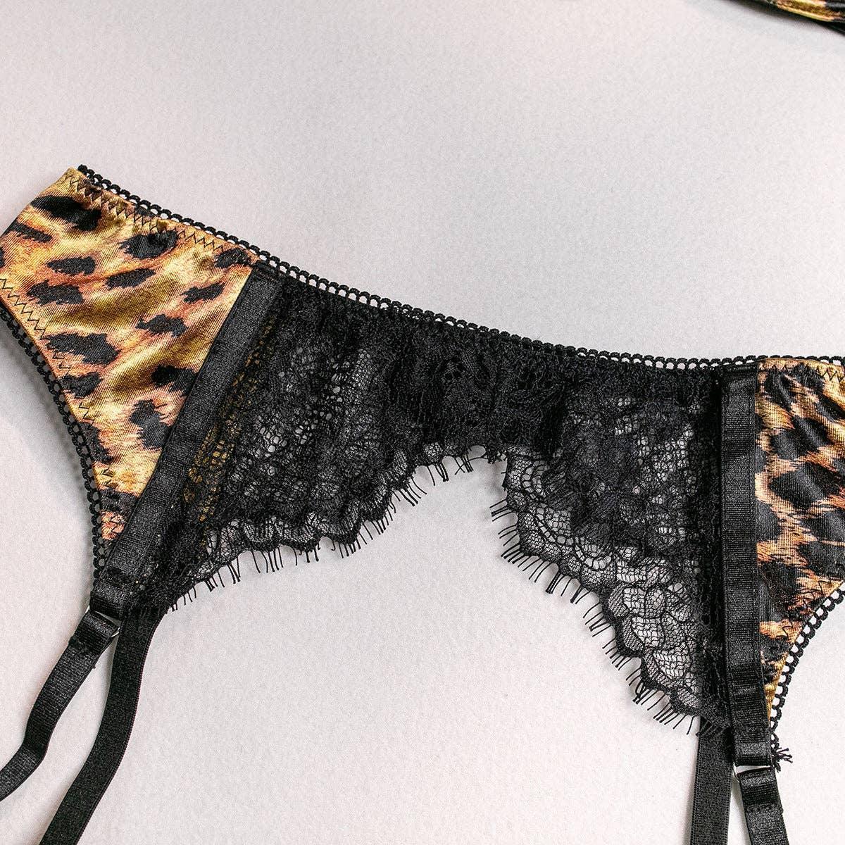 Leopard Print Sexy Lingerie Set with Garter Belt