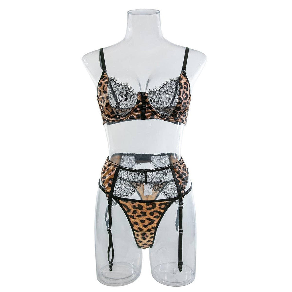 Leopard Print Sexy Lingerie Set with Garter Belt