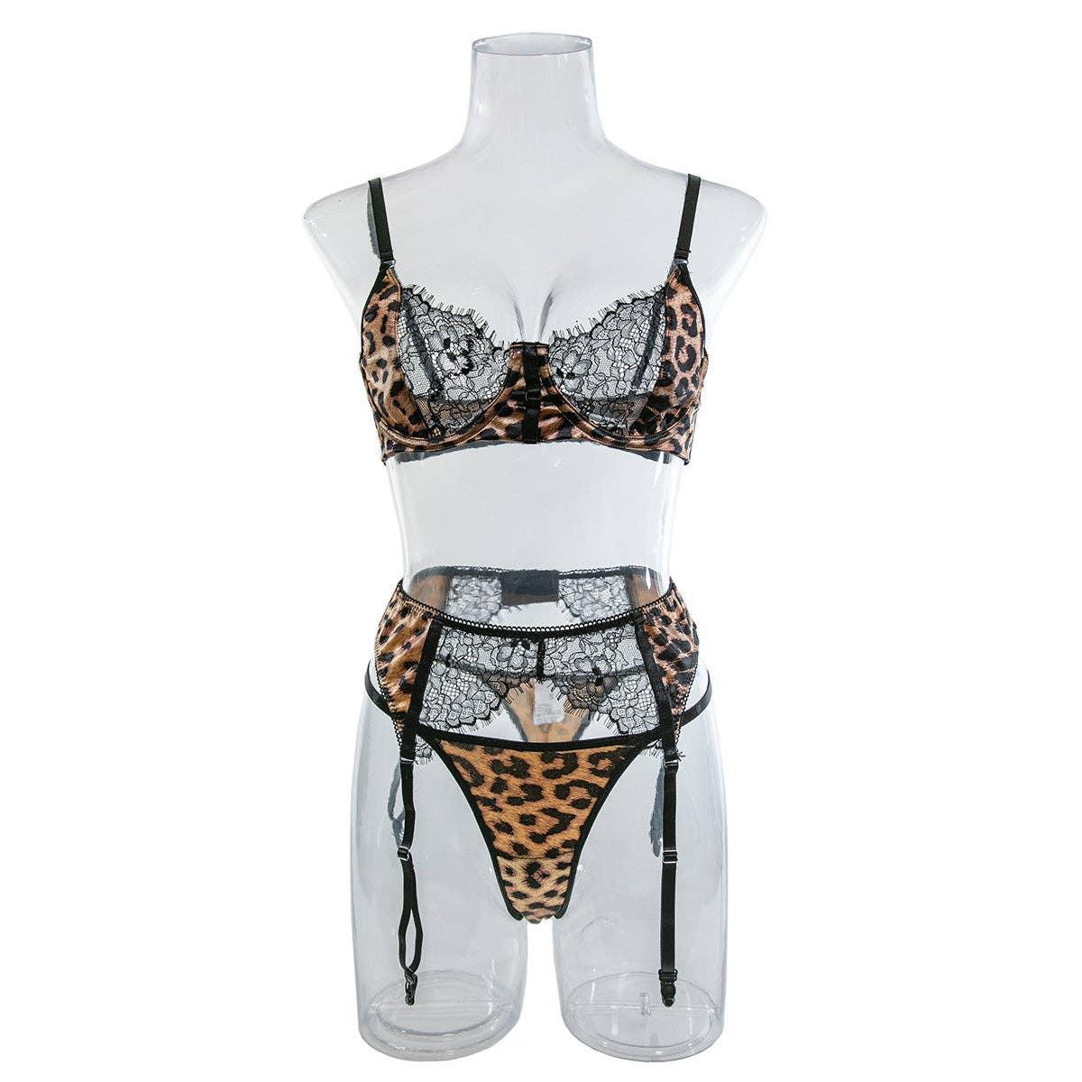 Leopard Print Sexy Lingerie Set with Garter Belt