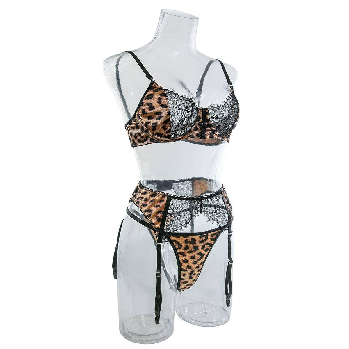 Leopard Print Sexy Lingerie Set with Garter Belt
