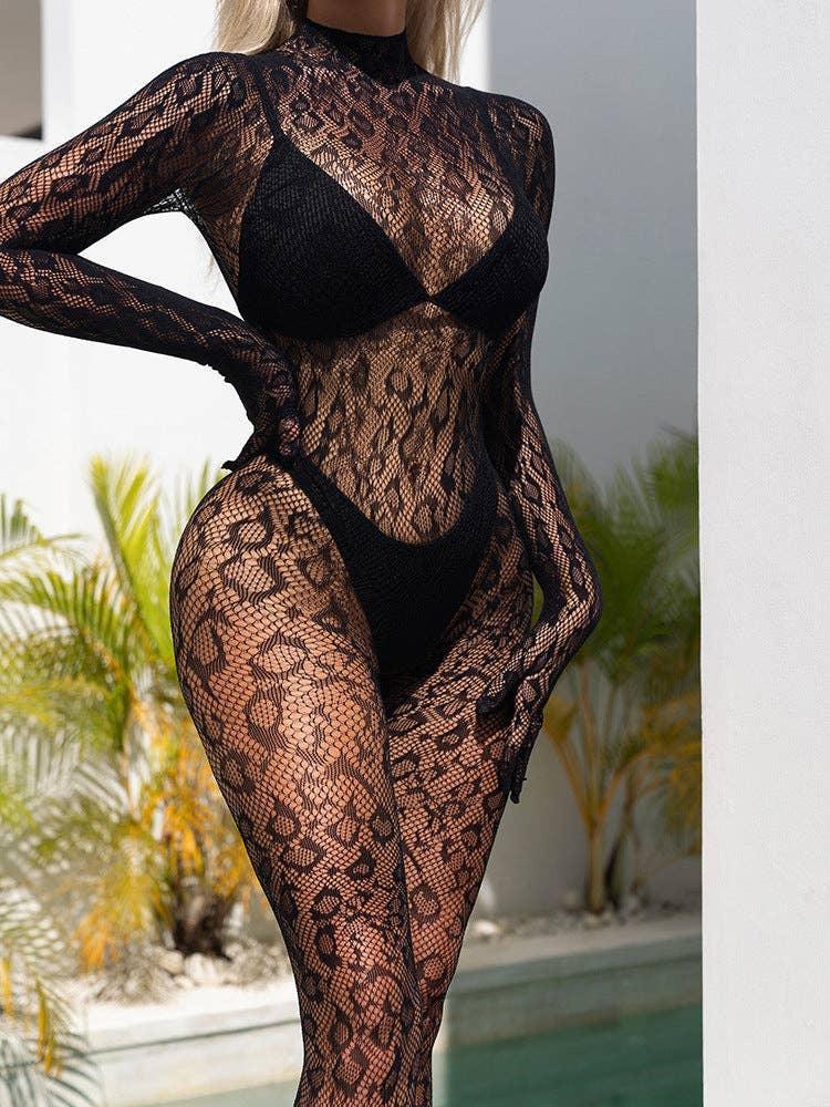 Leopard Slim-Fitting See Through Bodystocking