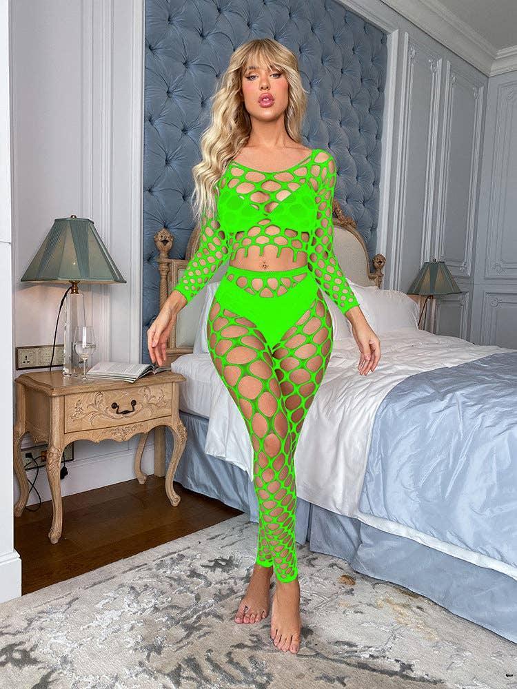 Long Sleeves Lingerie Set Fishnet Bodystocking
