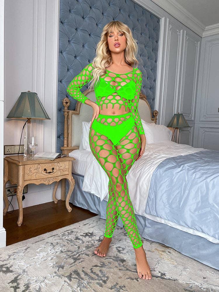Long Sleeves Lingerie Set Fishnet Bodystocking