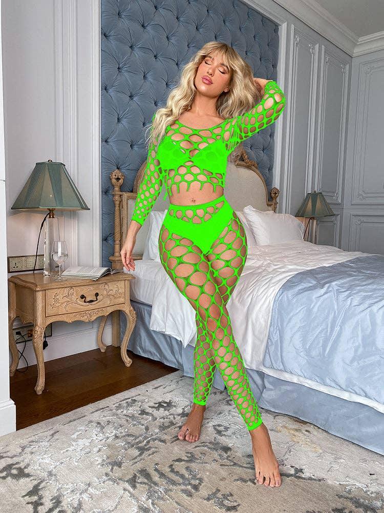 Long Sleeves Lingerie Set Fishnet Bodystocking