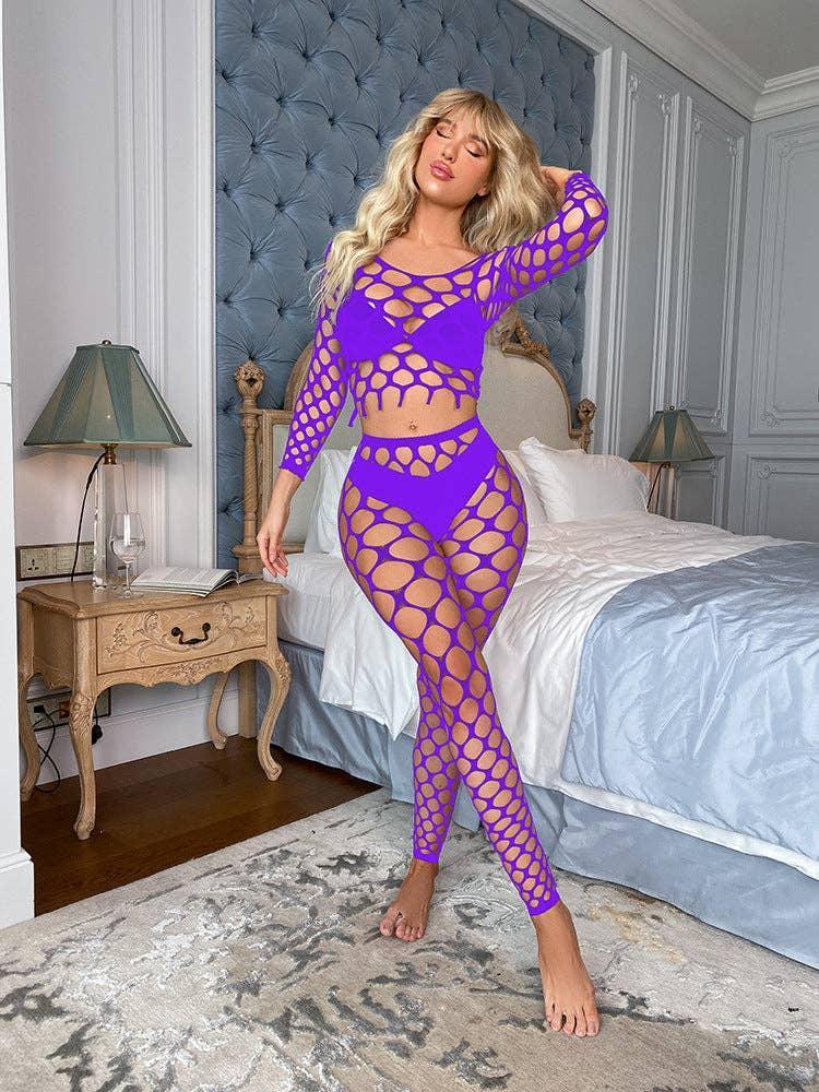 Long Sleeves Lingerie Set Fishnet Bodystocking