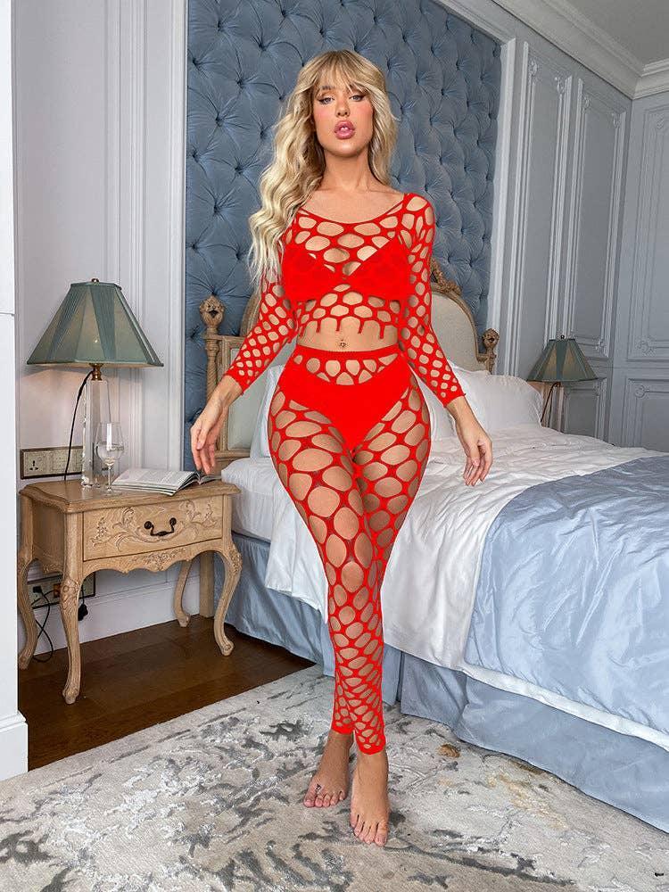 Long Sleeves Lingerie Set Fishnet Bodystocking