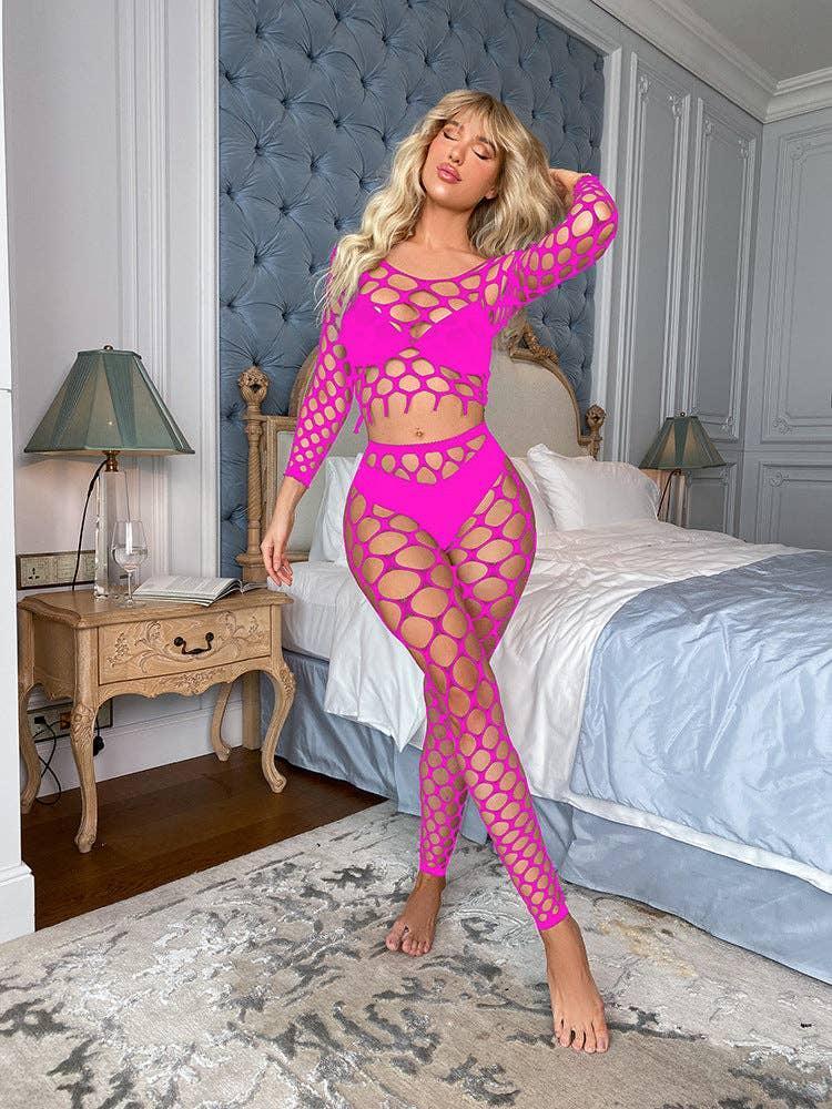 Long Sleeves Lingerie Set Fishnet Bodystocking