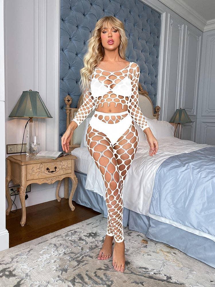 Long Sleeves Lingerie Set Fishnet Bodystocking