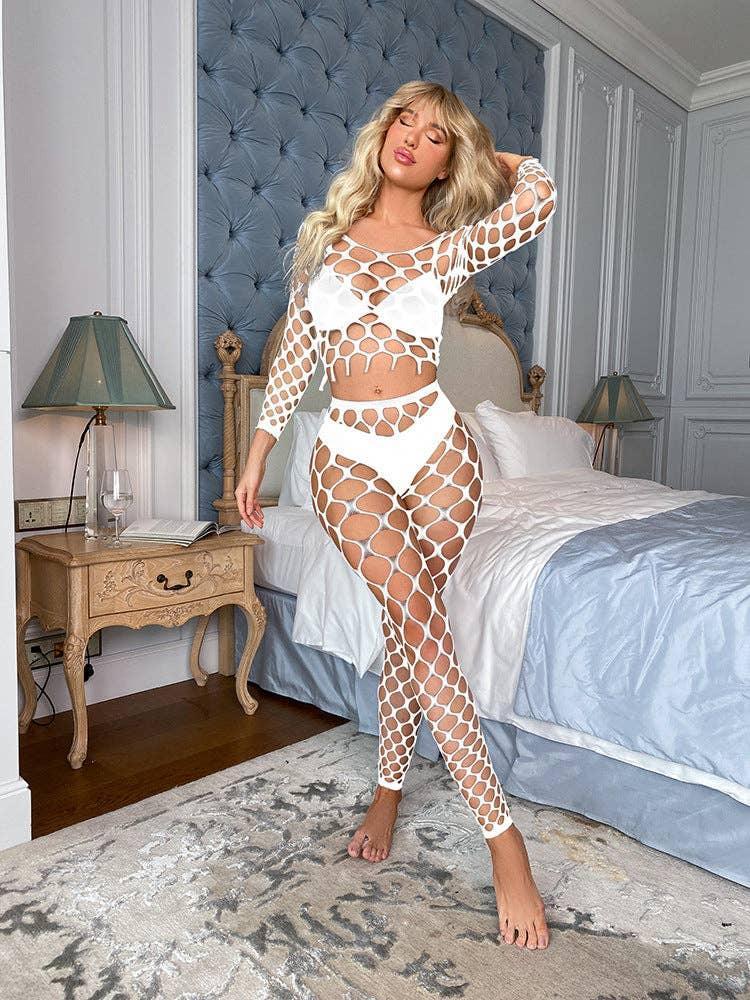 Long Sleeves Lingerie Set Fishnet Bodystocking